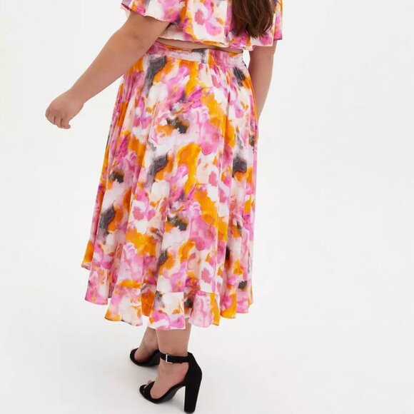 Torrid Multi Watercolor Tie-Dye Skirt with High-Low Hem and Pockets Size 1X - Picture 9 of 10